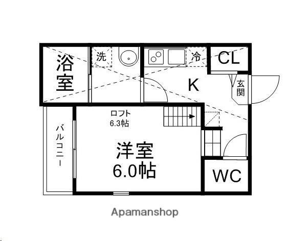 ソレイユ仙台(1K/1階)の間取り写真