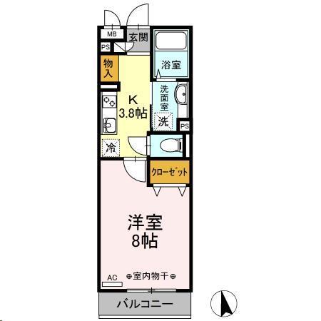 D-ROOMハピネス(1K/1階)の間取り写真