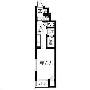 プランドール銀杏町(1K/1階)の間取り写真