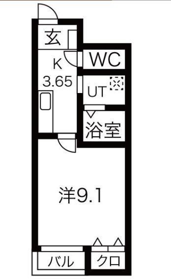 ザ・リバティⅦ(1K/1階)の間取り写真