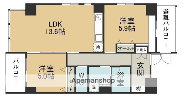 ベルヴィル宮町(2LDK/5階)の間取り写真