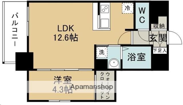 プラチナスイート五橋駅ガーデンコート(1LDK/9階)の間取り写真