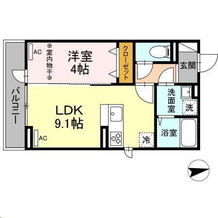 D-ROOM蒲町(1LDK/2階)の間取り写真