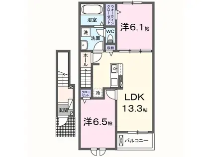 ピース・ヴィラ袋原南B(2LDK/2階)の間取り写真