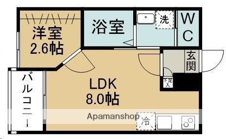 スカイハーツ河原町(1LDK/1階)の間取り写真