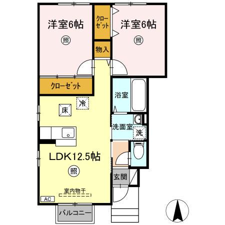 デュード・ボヌール(2LDK/1階)の間取り写真