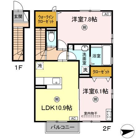 D-ROOM COMFY(2LDK/2階)の間取り写真