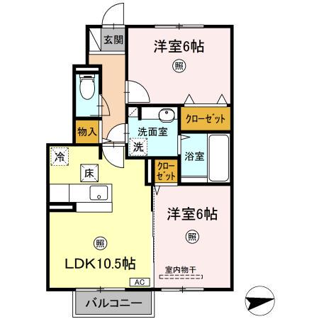 D-ROOM COMFY(2LDK/1階)の間取り写真