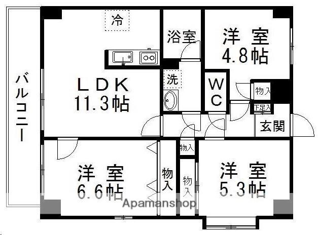 カルトセゾン鶴ヶ谷東(3LDK/3階)の間取り写真