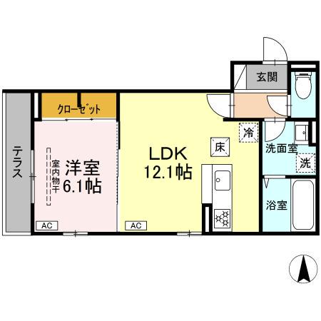 DーROOM小田原2丁目B(1LDK/1階)の間取り写真