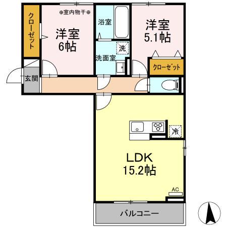 D-ROOM KANON II(2LDK/3階)の間取り写真