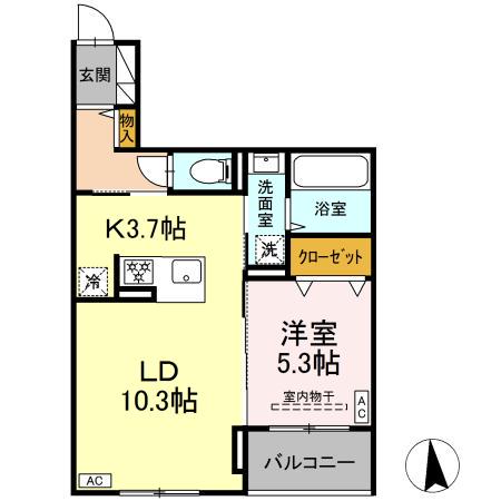 CLASSEUM仙台小田原 D棟(1LDK/2階)の間取り写真