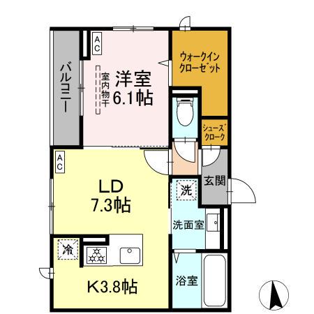 CLASSEUM仙台小田原 D棟(1LDK/2階)の間取り写真