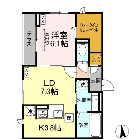 CLASSEUM仙台小田原 D棟(1LDK/1階)の間取り写真