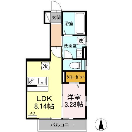 ドゥ・薬師堂 B(1LDK/1階)の間取り写真