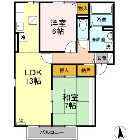 コ ン フ ォ ー ル 台 原 I(2LDK/1階)の間取り写真