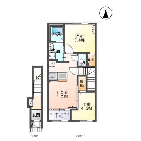 イリアス(2LDK/2階)の間取り写真