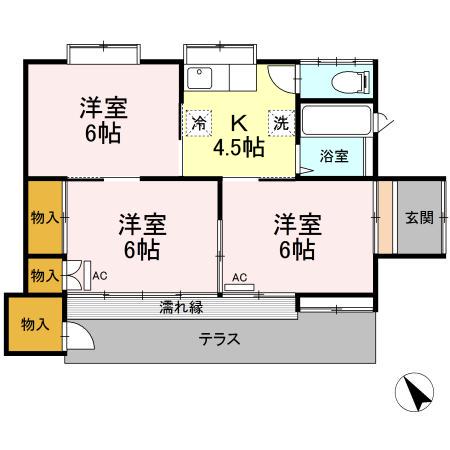 仙石線 多賀城駅 徒歩12分 1階建 築56年(3K)の間取り写真