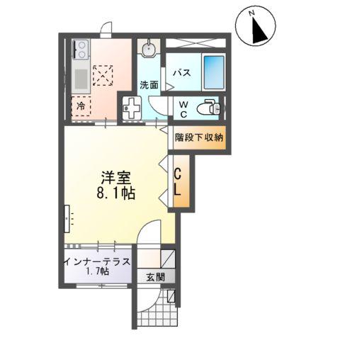 メゾン・アンソレイエ(1K/1階)の間取り写真