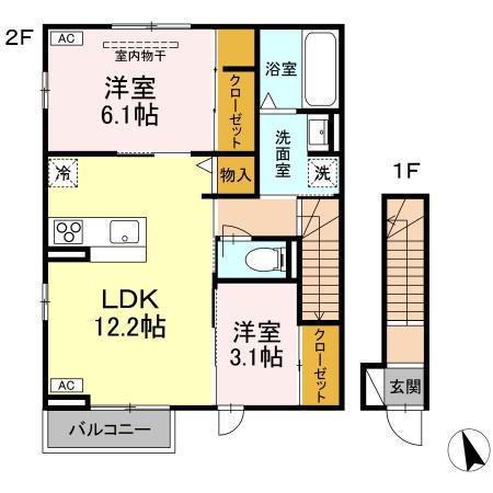 DーROOM富沢西2丁目(2LDK/2階)の間取り写真