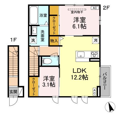DーROOM富沢西2丁目(2LDK/2階)の間取り写真
