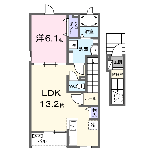 ニューライズ セキネ Ⅱ(1LDK/2階)の間取り写真