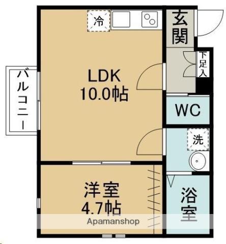 八木山本町2丁目アパート(1LDK/2階)の間取り写真