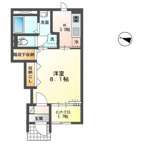 エスポワール六丁の目(1K/1階)の間取り写真