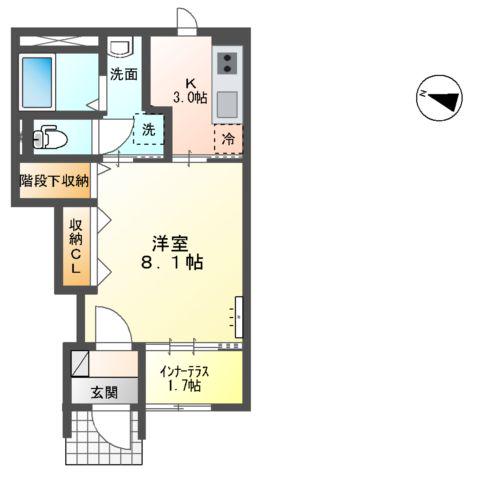 エスポワール六丁の目(1K/1階)の間取り写真