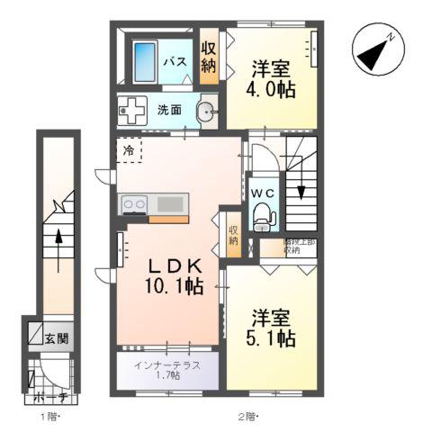 小田原8丁目アパート(2LDK/2階)の間取り写真