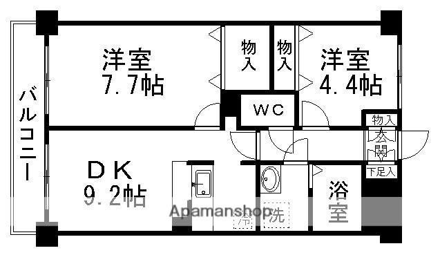 プラーナ泉中央(2DK/8階)の間取り写真