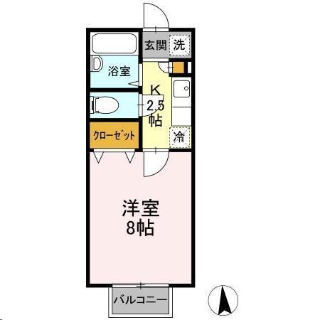 ハイネス八乙女Ⅱ(1K/2階)の間取り写真