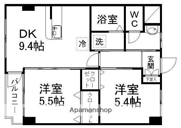 荒巻ハイツB棟(2DK/1階)の間取り写真