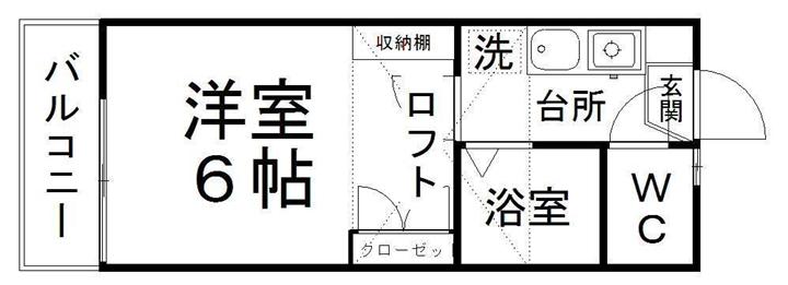 ピースフル泉第6(1K/2階)の間取り写真