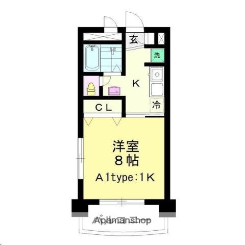 ヱビスヤパークサイド(1K/8階)の間取り写真