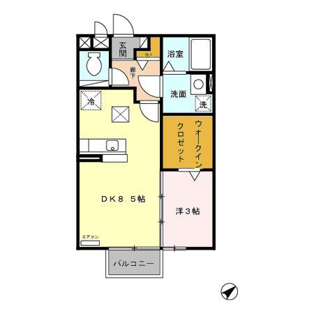 ローズ・ガーデンD(1DK/1階)の間取り写真