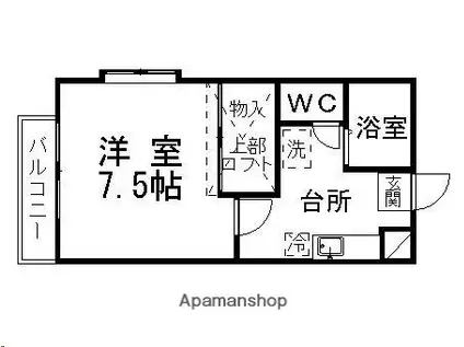 ピースフル市名坂(1K/2階)の間取り写真