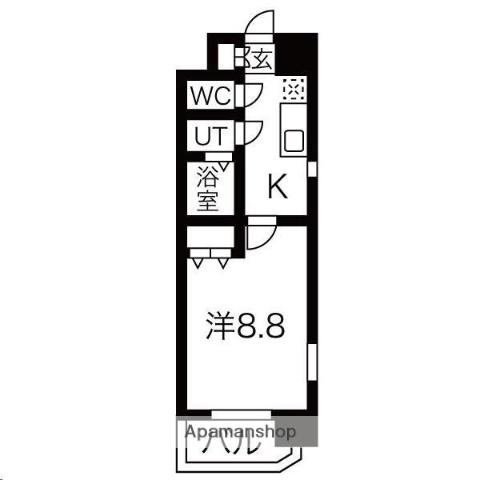 アーバンフラッツ長町(1K/8階)の間取り写真