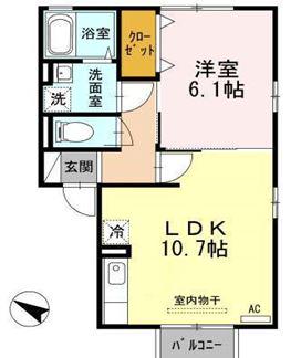 ディアコート D(1LDK/2階)の間取り写真