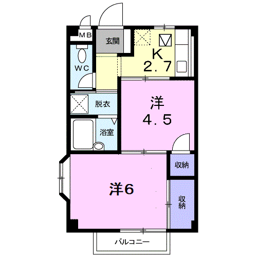 エルディムK(2K/1階)の間取り写真