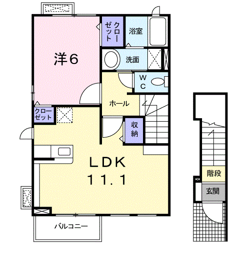 フォーシーズンズてるこ(1LDK/2階)の間取り写真