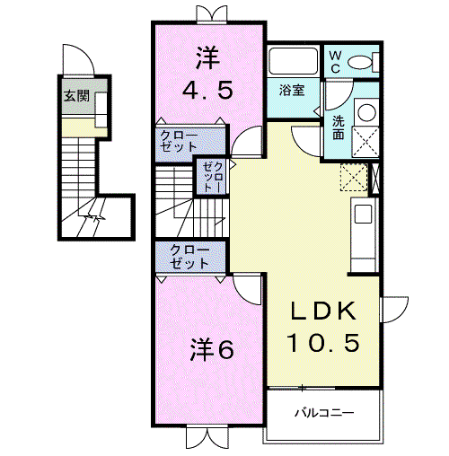 クレストールYOUA(2LDK/2階)の間取り写真