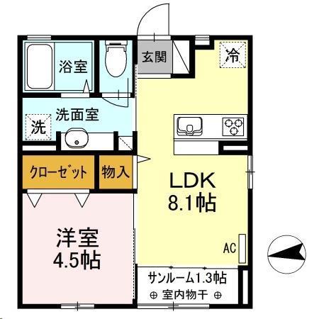 ティエドール A(1LDK/2階)の間取り写真