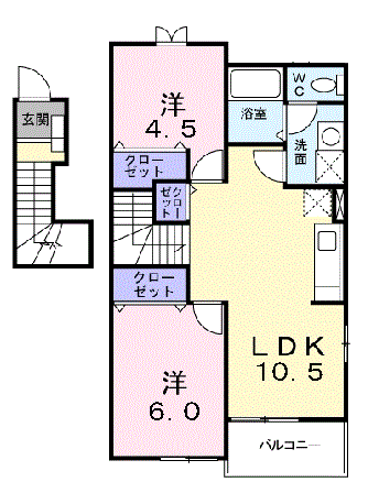 キャピタル広瀬Ⅱ(2LDK/2階)の間取り写真