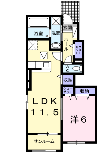 フィオーレガーデンⅠ(1LDK/1階)の間取り写真