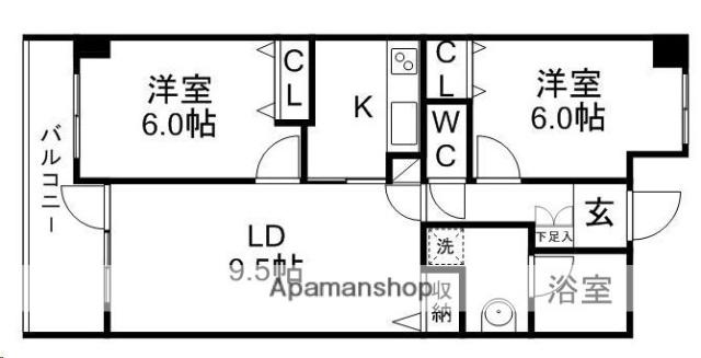 ノア本屋敷(2LDK/4階)の間取り写真