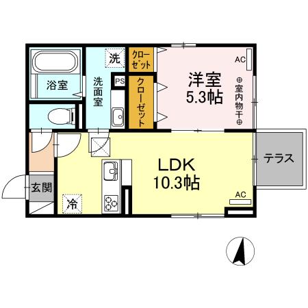 ラウム上杉(1LDK/1階)の間取り写真