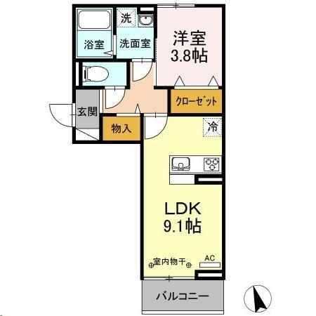 ボヌールH(1LDK/2階)の間取り写真
