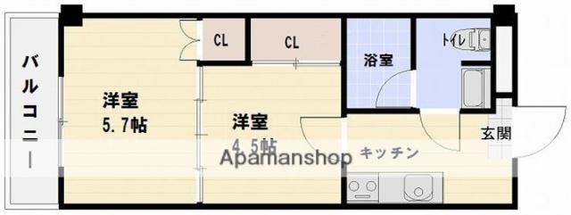 クレールコート(2K/4階)の間取り写真