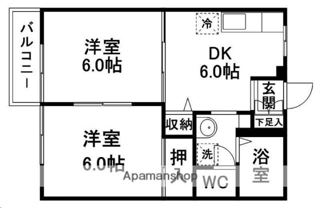 ダイヤハイツ水の森(2DK/1階)の間取り写真